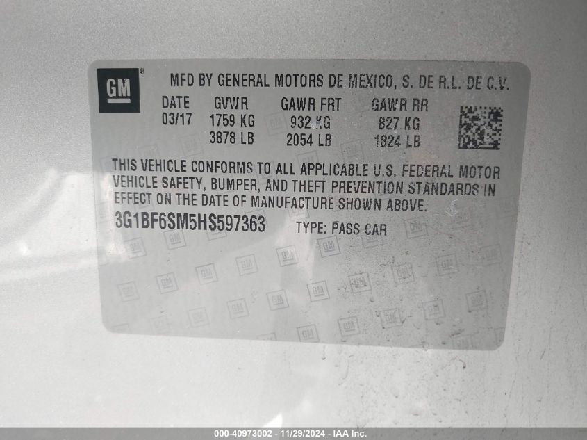 VIN 3G1BF6SM5HS597363 2017 Chevrolet Cruze, Premier... no.9