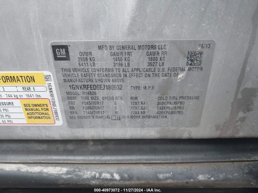 Image 9 of 2014 Chevrolet Traverse  salvage vehicle - Lot #40973072 at IAAI
