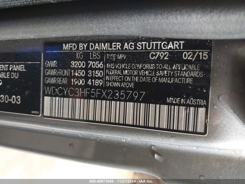 2015 MERCEDES-BENZ G 550 4MATIC WDCYC3HF5FX235797