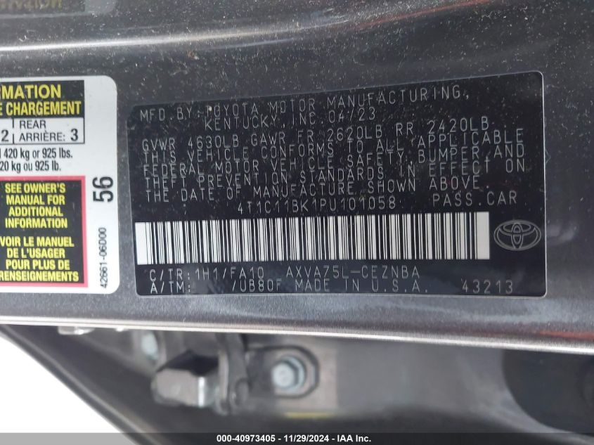 VIN 4T1C11BK1PU101058 2023 Toyota Camry, LE no.9