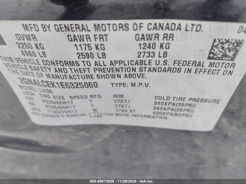 VIN 2GNALCEK1E6325060 2014 Chevrolet Equinox, 2LT no.9