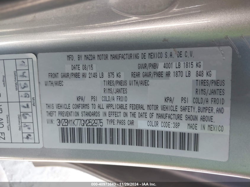 2016 MAZDA MAZDA3 I SPORT - 3MZBM1K77GM252975