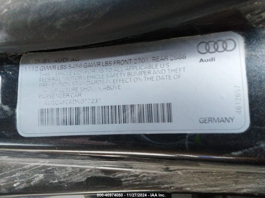 VIN WAU2GAFC4DN077231 2013 Audi A7, 3.0T Premium no.9