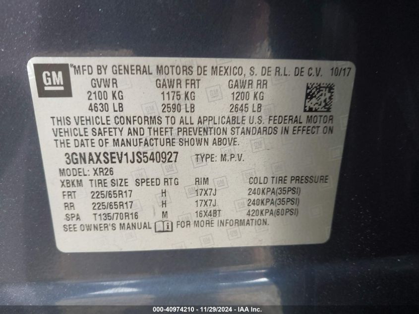 VIN 3GNAXSEV1JS540927 2018 Chevrolet Equinox, LT no.9