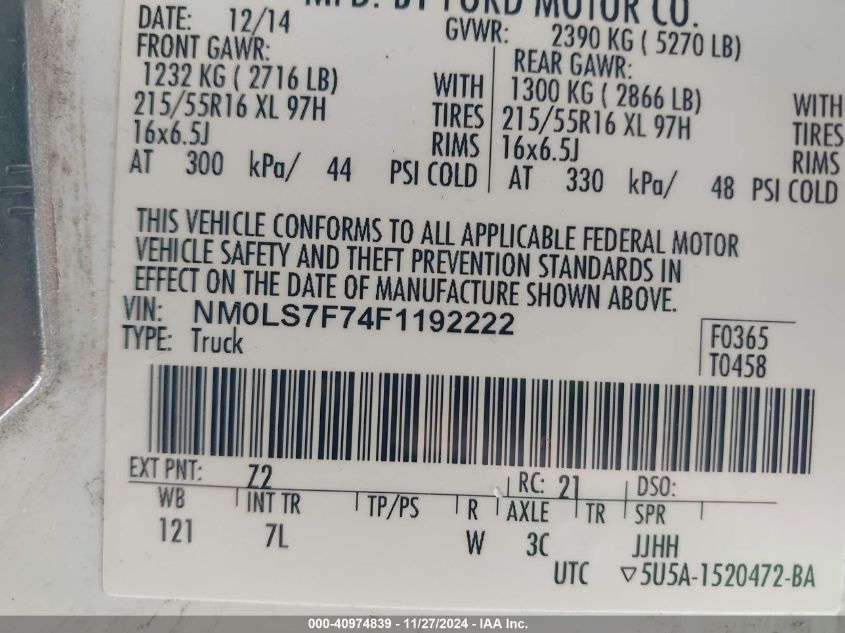 VIN NM0LS7F74F1192222 2015 FORD TRANSIT CONNECT no.9