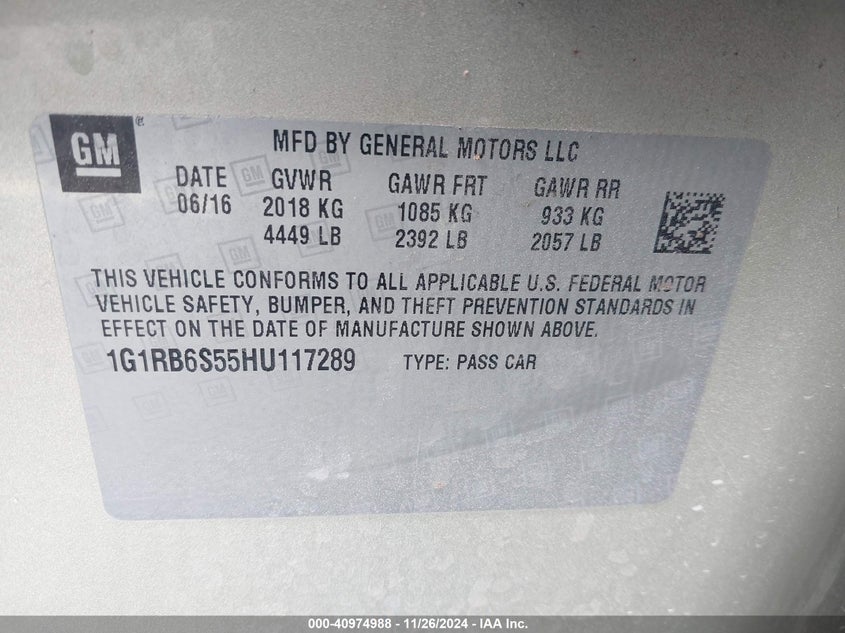 2017 CHEVROLET VOLT PREMIER - 1G1RB6S55HU117289