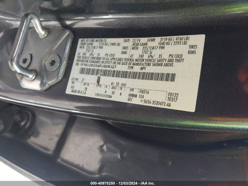 VIN 1FMCU9GX4FUB06327 2015 Ford Escape, SE no.9