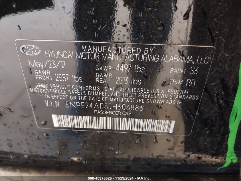 VIN 5NPE24AF8JH606886 2018 HYUNDAI SONATA no.9