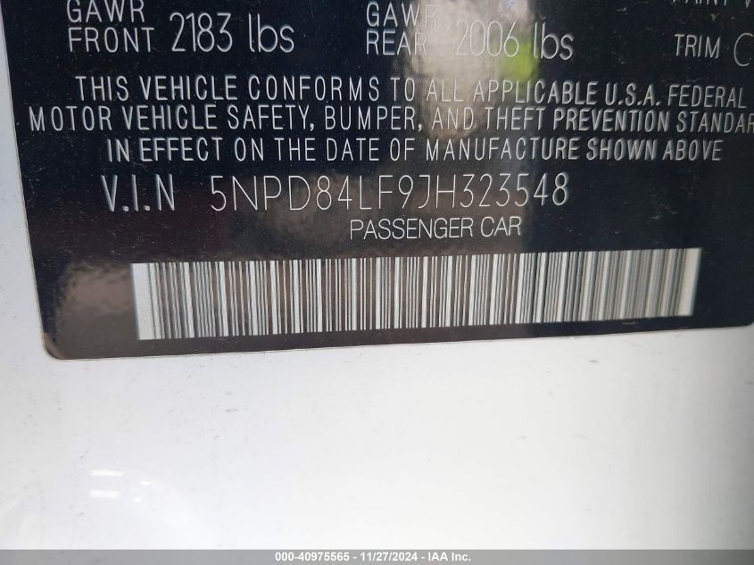 VIN 5NPD84LF9JH323548 2018 Hyundai Elantra, Sel no.9