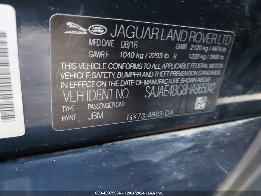 2017 JAGUAR XE 25T PRESTIGE - SAJAE4BG8HA965042