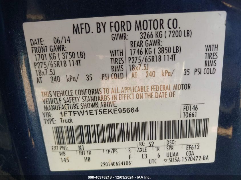 VIN 1FTFW1ET5EKE95664 2014 FORD F-150 no.9