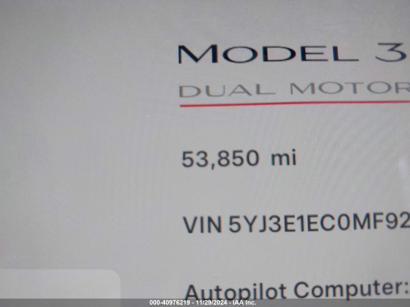 VIN 5YJ3E1EC0MF925652 2021 TESLA MODEL 3 no.15