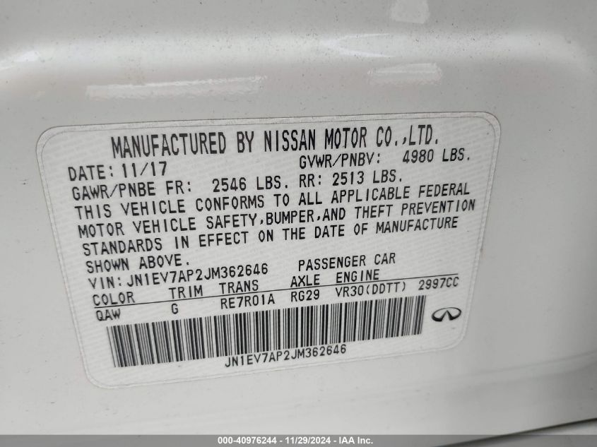 VIN JN1EV7AP2JM362646 2018 INFINITI Q50 no.9