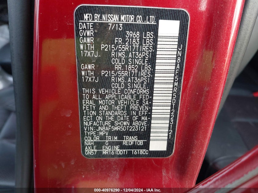 2013 NISSAN JUKE SL - JN8AF5MR5DT223121