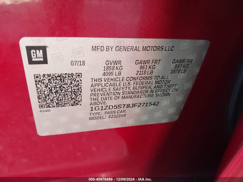 2018 CHEVROLET MALIBU VIN: 1G1ZD5ST8JF271542