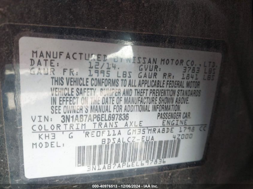 VIN 3N1AB7AP6EL697836 2014 NISSAN SENTRA no.9