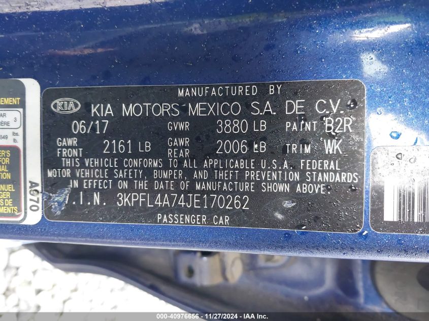 VIN 3KPFL4A74JE170262 2018 KIA Forte, S no.9