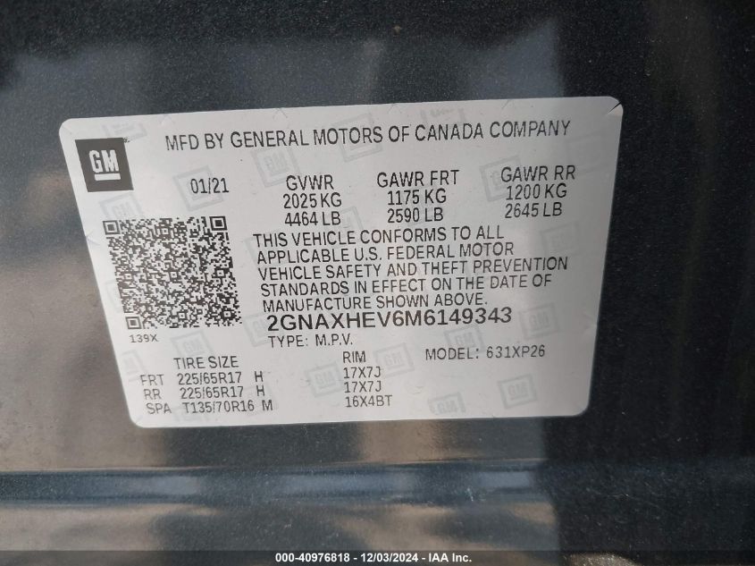 2021 CHEVROLET EQUINOX FWD LS - 2GNAXHEV6M6149343