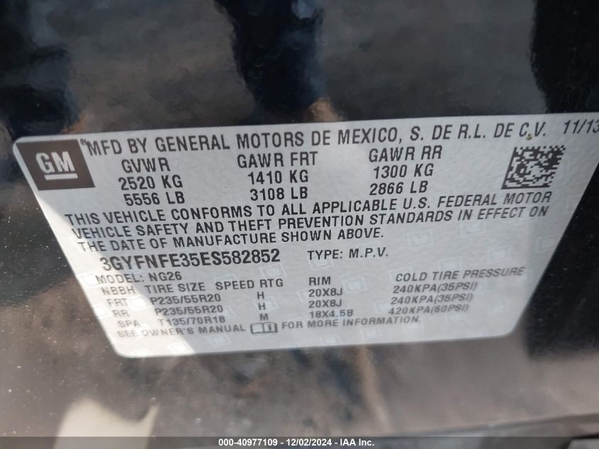 VIN 3GYFNFE35ES582852 2014 Cadillac SRX, Performanc... no.9