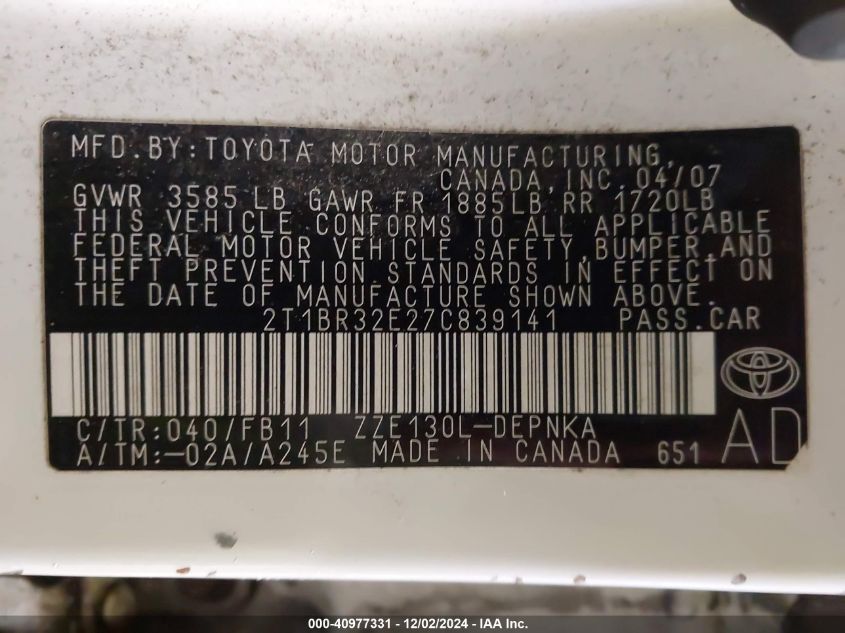 2010 Toyota Corolla Le VIN: 2T1BU4EE9AC343163 Lot: 40977331