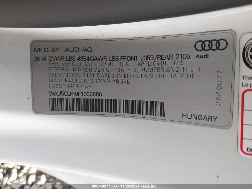 VIN WAU5CLFF0F1033686 2015 AUDI A3 no.9