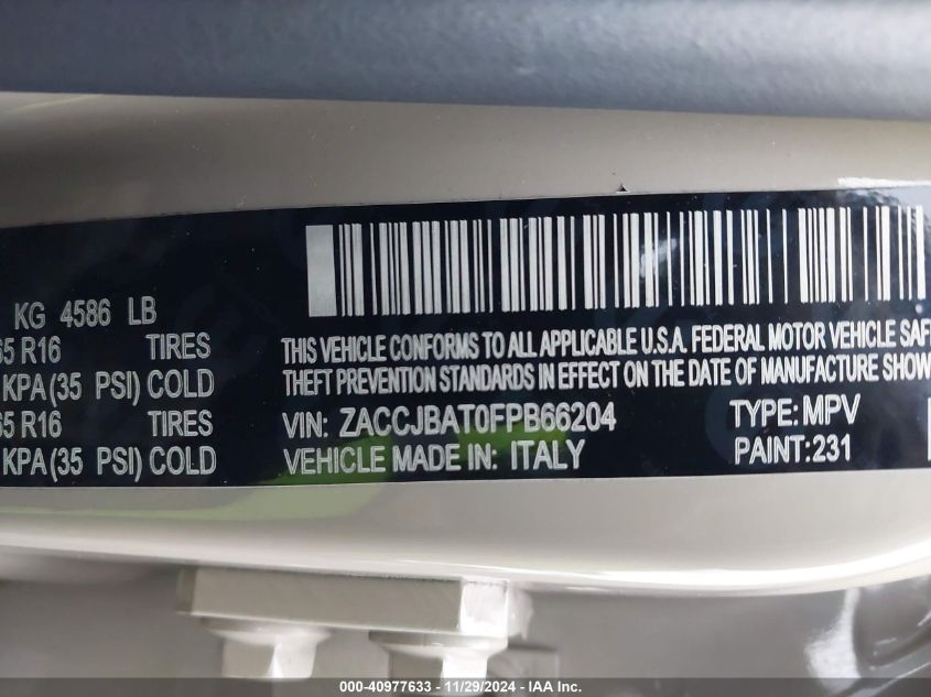 VIN ZACCJBAT0FPB66204 2015 JEEP RENEGADE no.9