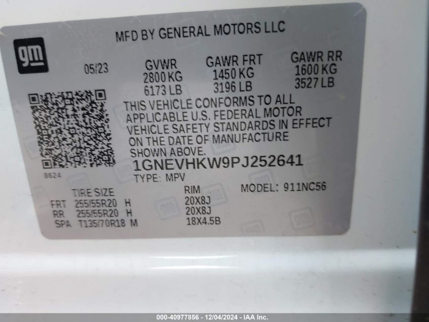 VIN 1GNEVHKW9PJ252641 2023 Chevrolet Traverse, Awd... no.9