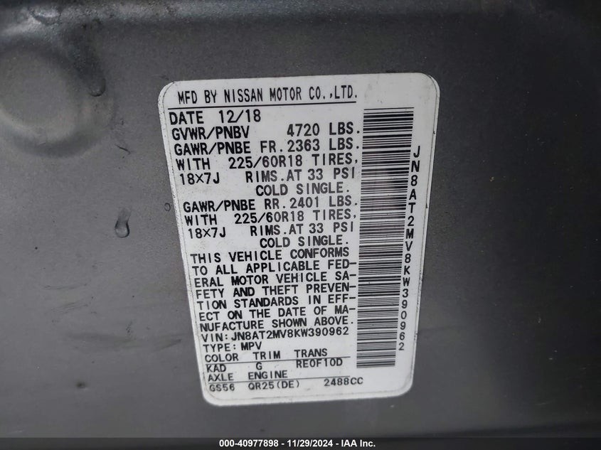 2019 NISSAN ROGUE SV - JN8AT2MV8KW390962