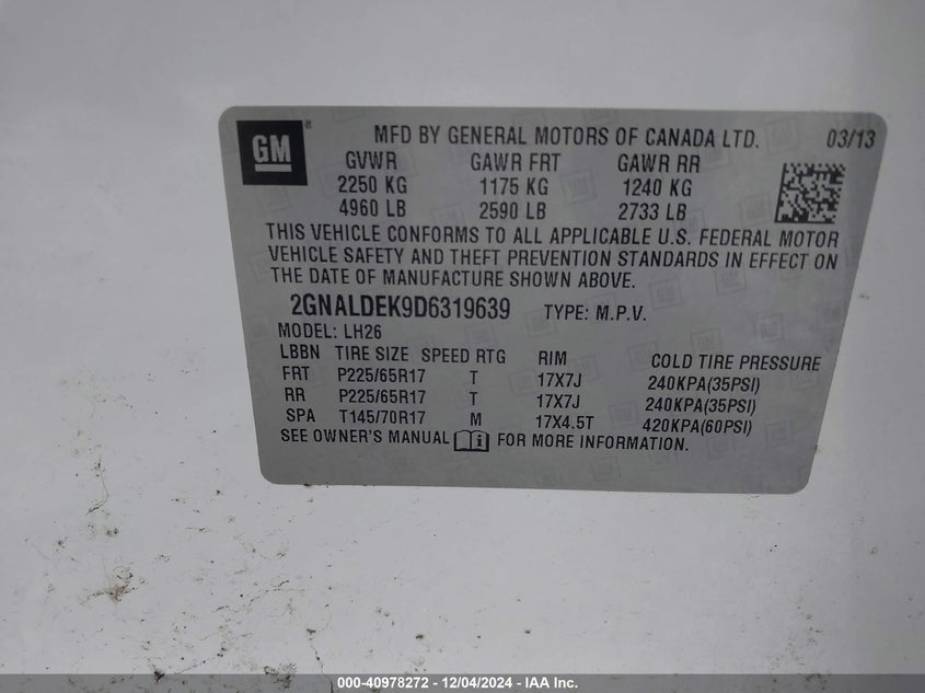 2013 CHEVROLET EQUINOX 1LT - 2GNALDEK9D6319639