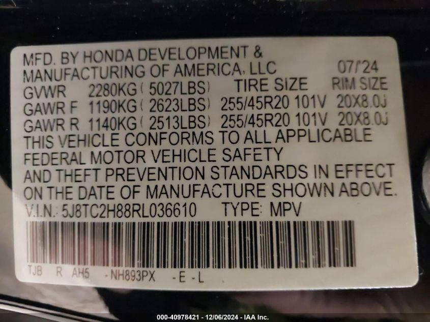 VIN 5J8TC2H88RL036610 2024 Acura RDX, A-Spec Advanc... no.9