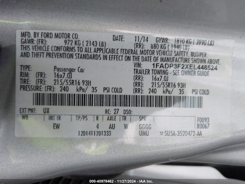 2014 FORD FOCUS SE - 1FADP3F2XEL448524