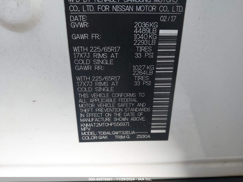 2017 NISSAN ROGUE SV - KNMAT2MT0HP556971