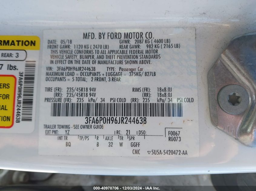 VIN 3FA6P0H96JR244638 2018 FORD FUSION no.9