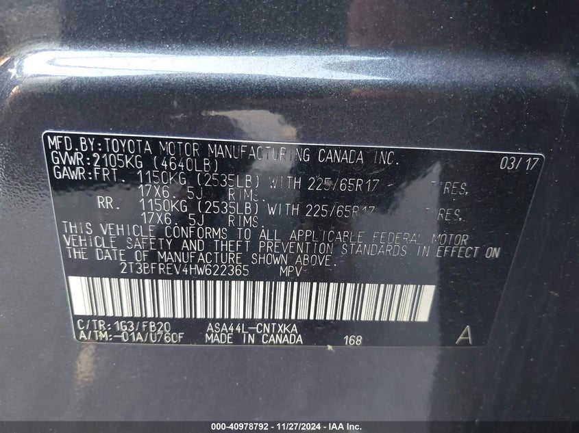 2017 TOYOTA RAV4 LE - 2T3BFREV4HW62236E