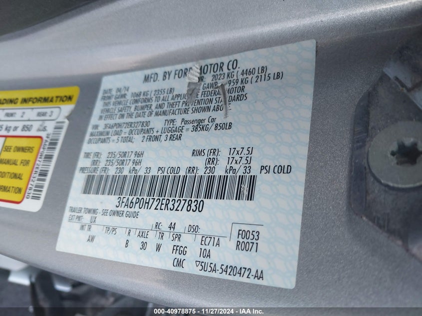 2014 FORD FUSION VIN: 3FA6P0H72ER327830