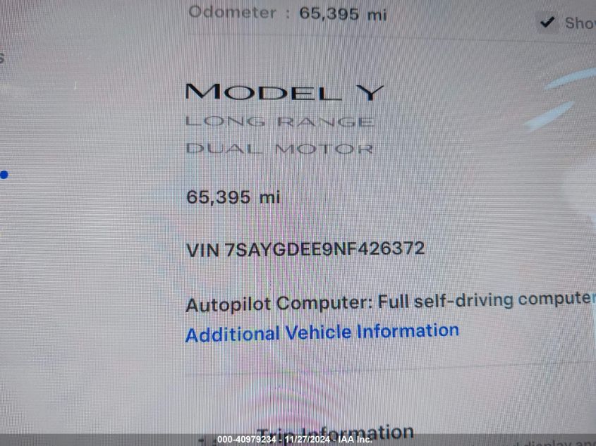 VIN 7SAYGDEE9NF426372 2022 TESLA MODEL Y no.15