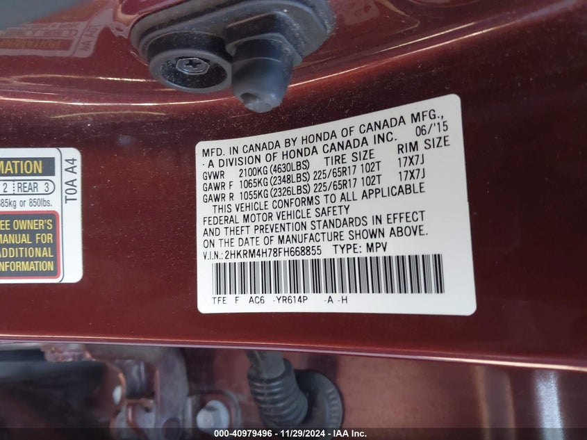 2015 HONDA CR-V EX-L - 2HKRM4H78FH668855