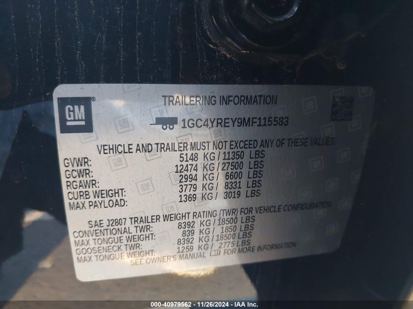 2021 Chevrolet Silverado 2500Hd 4Wd Standard Bed High Country VIN: 1GC4YREY9MF115583 Lot: 40979562