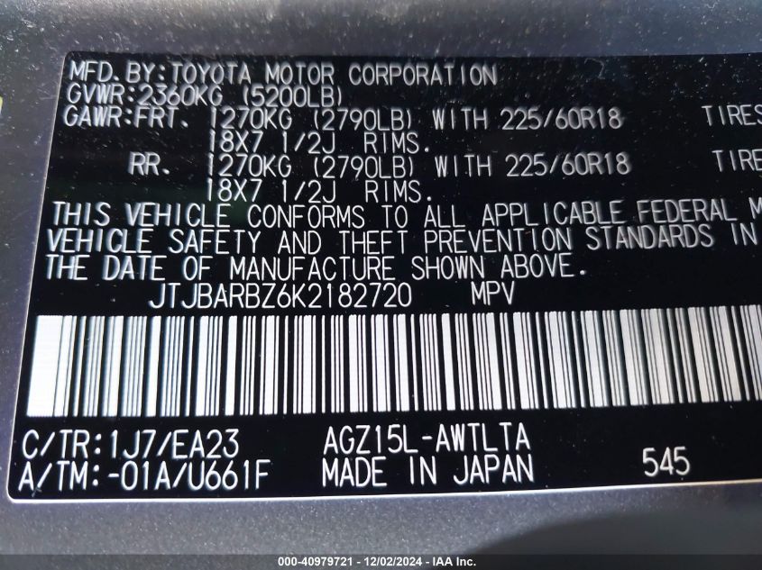 VIN JTJBARBZ6K2182720 2019 Lexus NX 300 no.9