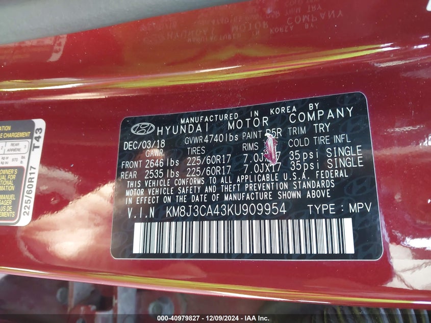 2019 HYUNDAI TUCSON VALUE - KM8J3CA43KU909954