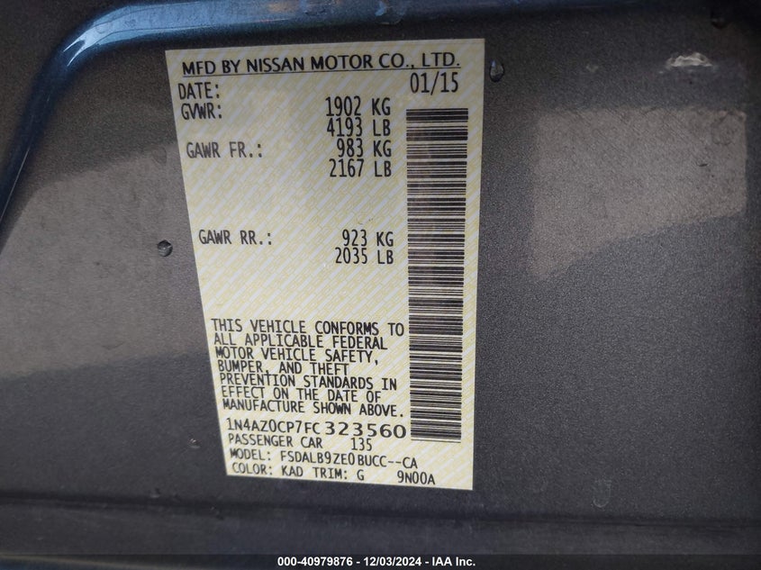 2015 NISSAN LEAF S - 1N4AZ0CP7FC323560