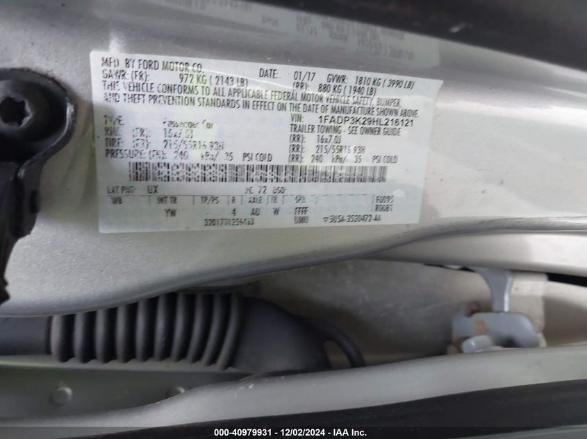 VIN 1FADP3K29HL216121 2017 FORD FOCUS SE