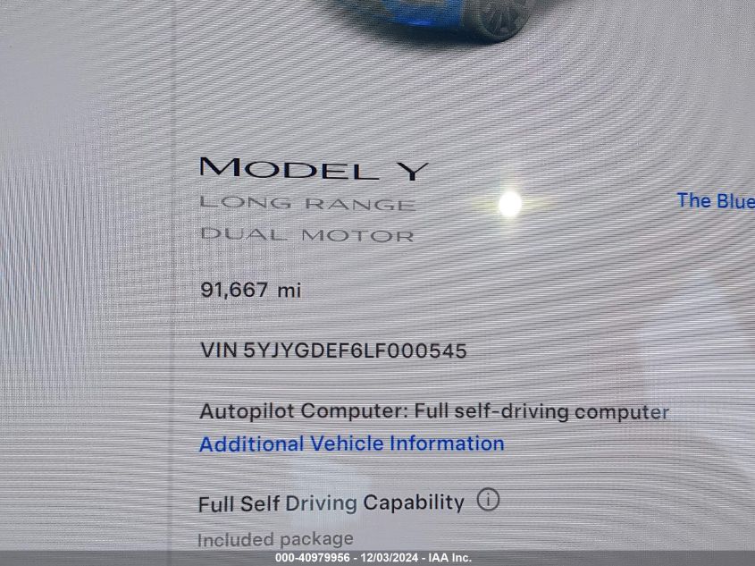 2020 Tesla Model Y Long Range Dual Motor All-Wheel Drive/Performance Dual Motor All-Wheel Drive VIN: 5YJYGDEF6LF000545 Lot: 40979956