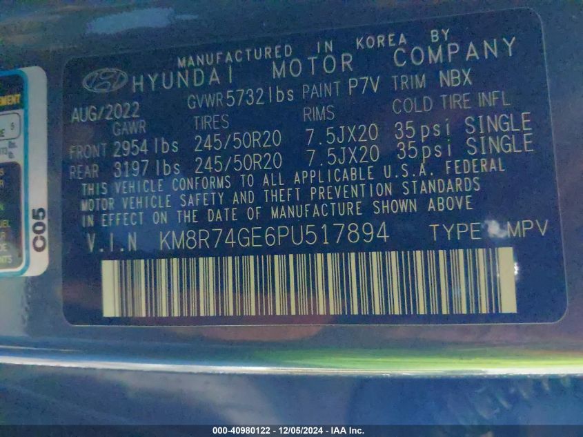 VIN KM8R74GE6PU517894 2023 HYUNDAI PALISADE no.9