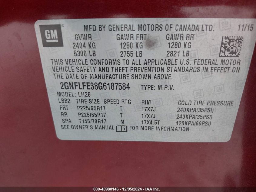 VIN 2GNFLFE38G6187584 2016 CHEVROLET EQUINOX no.9