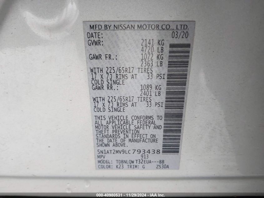 VIN 5N1AT2MV9LC793438 2020 NISSAN ROGUE no.9