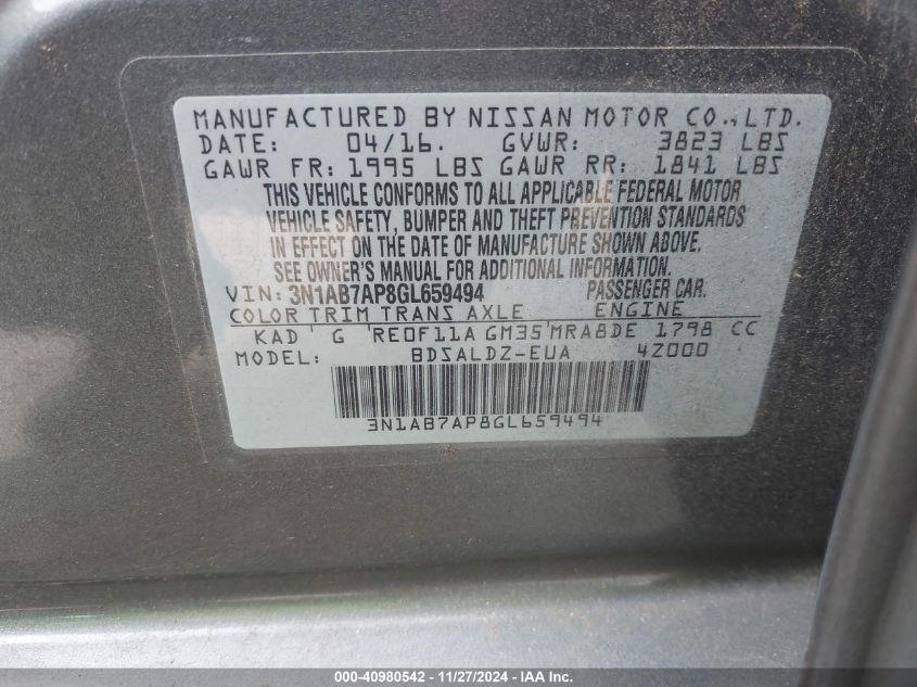 VIN 3N1AB7AP8GL659494 2016 NISSAN SENTRA no.9