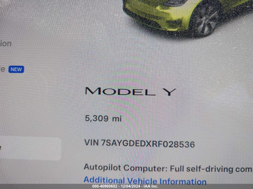 VIN 7SAYGDEDXRF028536 2024 Tesla Model Y, Long Rang... no.15