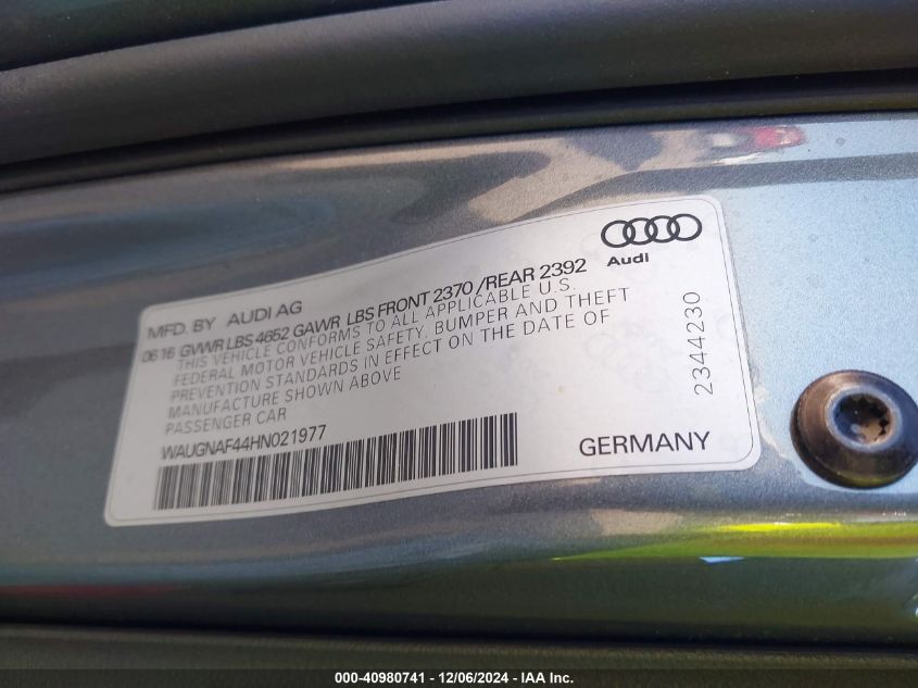 VIN WAUGNAF44HN021977 2017 Audi A4, 2.0T Premium no.9