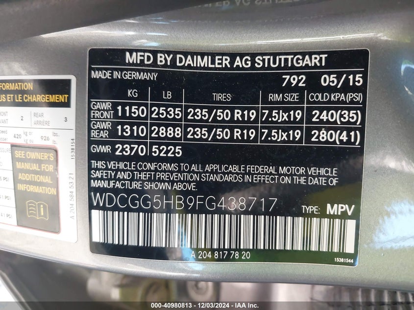 2015 MERCEDES-BENZ GLK 350 - WDCGG5HB9FG438717